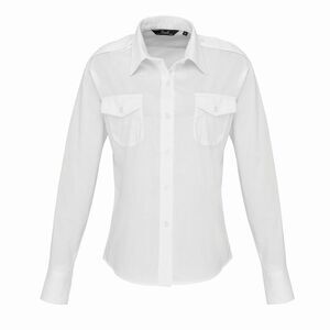Premier Womens/Ladies Long-Sleeved Pilot Shirt / White